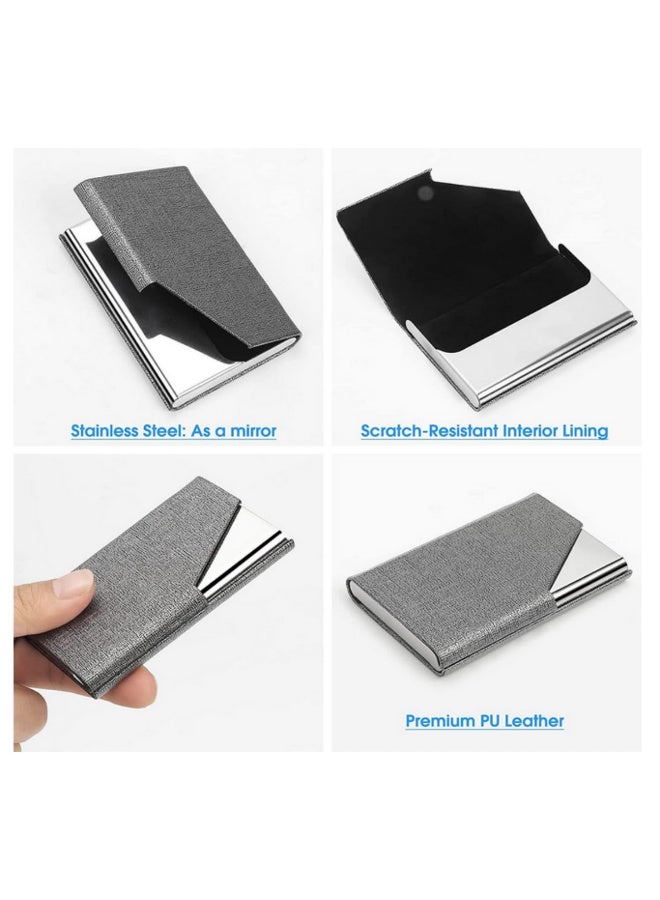 قطعة واحدة حافظة بطاقات عمل مغناطيسية من جلد البولي يوريثان مع حالة فولاذية مقاومة للصدأ لحفظ بطاقات الهوية وبطاقات العمل للرجال والنساء في المكتب مقاس 95*63 مم - Image 2